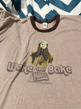Wake and Bake Graphic Ringer Tee - Taupe/Brown mens XL